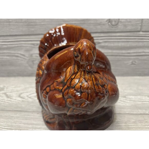 Haeger Thanksgiving Turkey Dark Brown Planter Vase Ceramic Autumn Centerpiece - Picture 2 of 9
